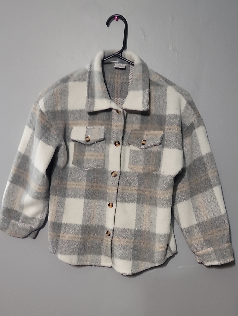 Plaid Shacket in Cream, Gray & Taupe